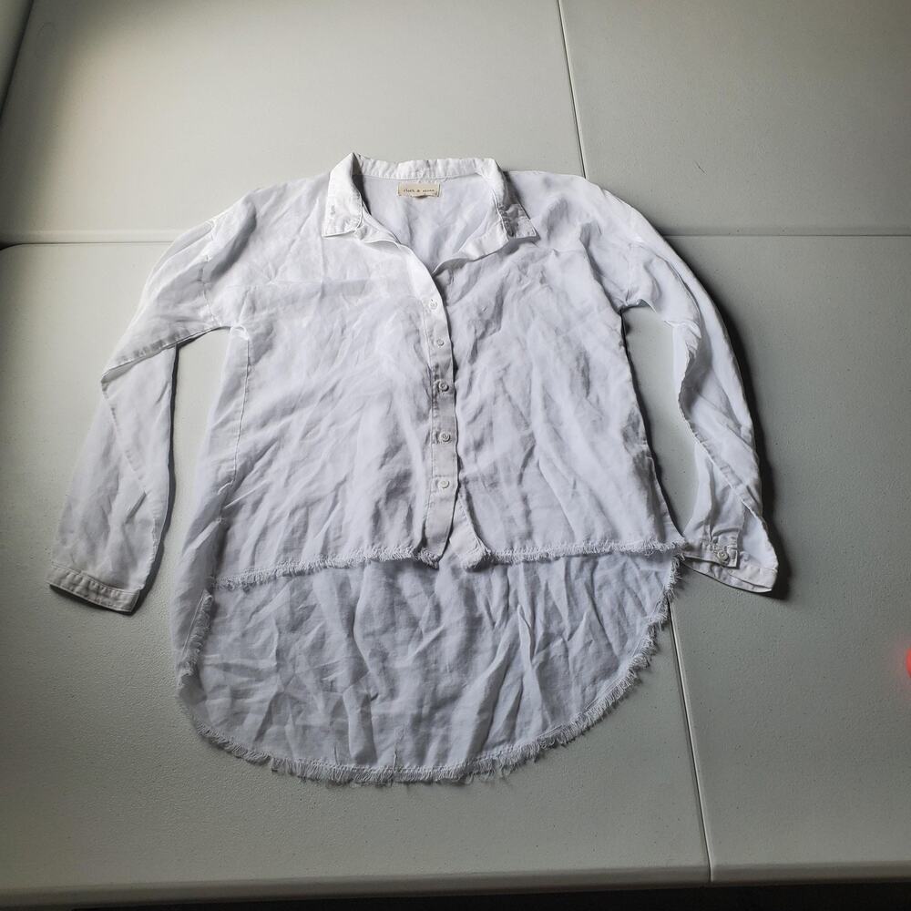 Cloth & Stone Button Up Shirt Womens XS White Long Sleeve Frayed Hem Tunic